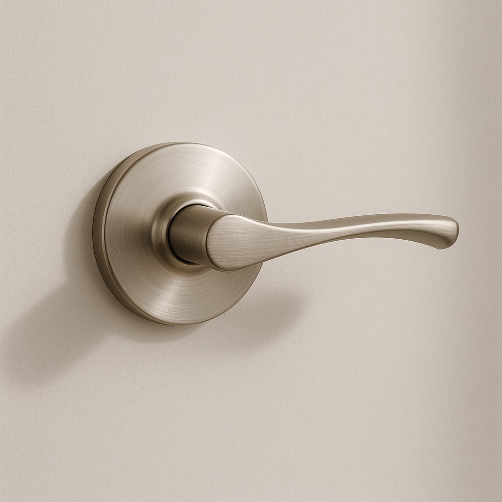 Kwikset Cove lever on satin nickel — the value-tier option