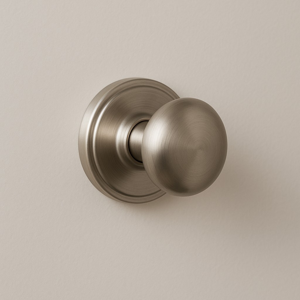 Kwikset Hancock knob on satin nickel — Chesmar's current Level-1 spec